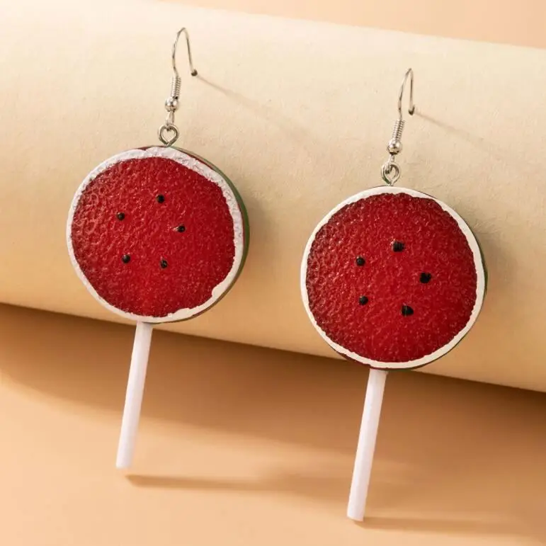 2022 new  fashion  amazon top seller alternative jewelry lemon lollipop resin ear hooks watermelon fruit drop dangle earrings