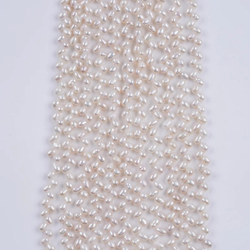 Top Drill Hole 5-6mm AA White Color Natural Loose Beads Real Fresh Water Rice Pearl Strand for jewelry making