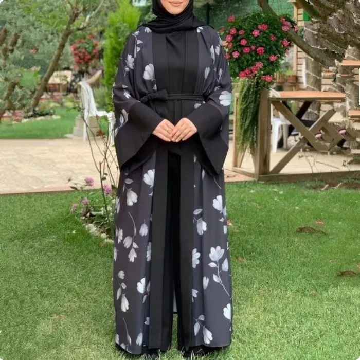 New Top Best Selling 2pcs sets Arabic Supplier Long Sleeve Ladies Islamic Clothing Abaya Muslim Women Dress with Jumpsuits