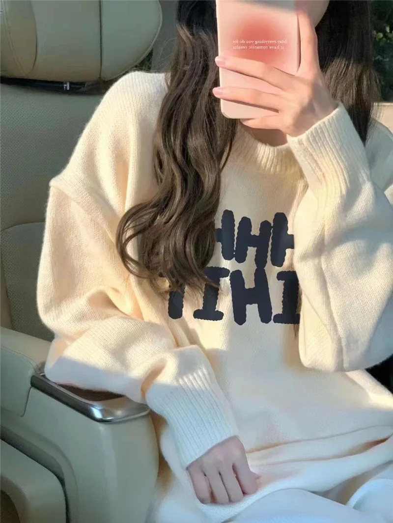 Mori Female Casual Pullover Soft Sticky Knit Sweater Versatile Lazy Wind Design for Fall/Winter Spring Niche Ruffles Decoration