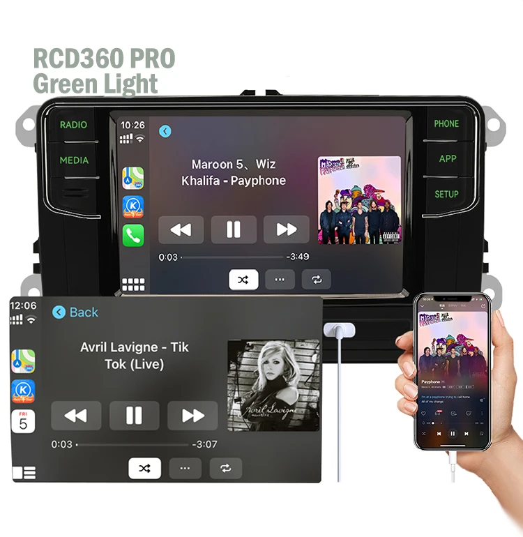 RCD360 PRO Green Light Car Radio MIB Android Auto Carplay Navigation Green Menu For VW  Skoda