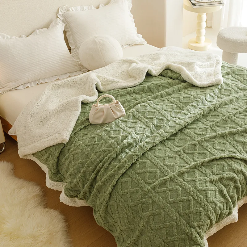 Polyester large size pure color Sherpa fleece reversible throw blanket bed cover sofa thicker blanket
