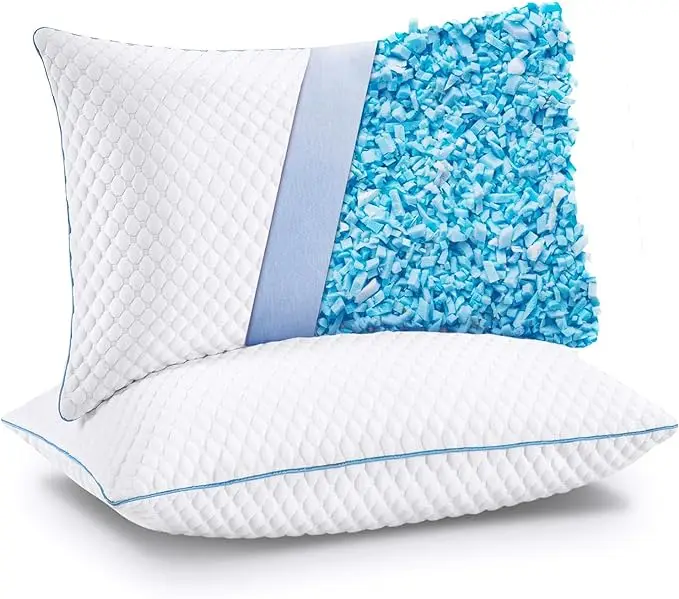 Adjustable Firm Shredded Memory Foam Pillows Cool Cold Pillow for Side Back Stomach Sleepers