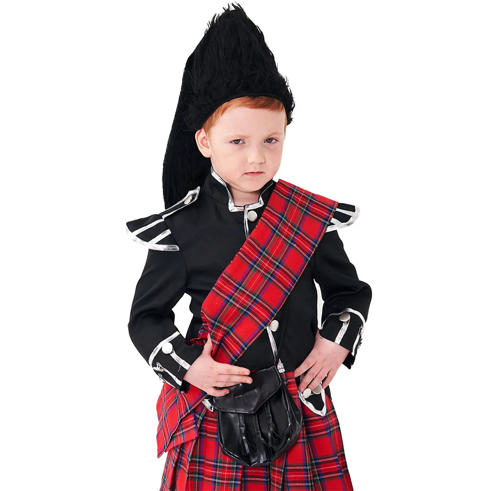 Halloween Cosplay Scottish Red Red Plaid Cosplay Halloween Costumes  kid knight