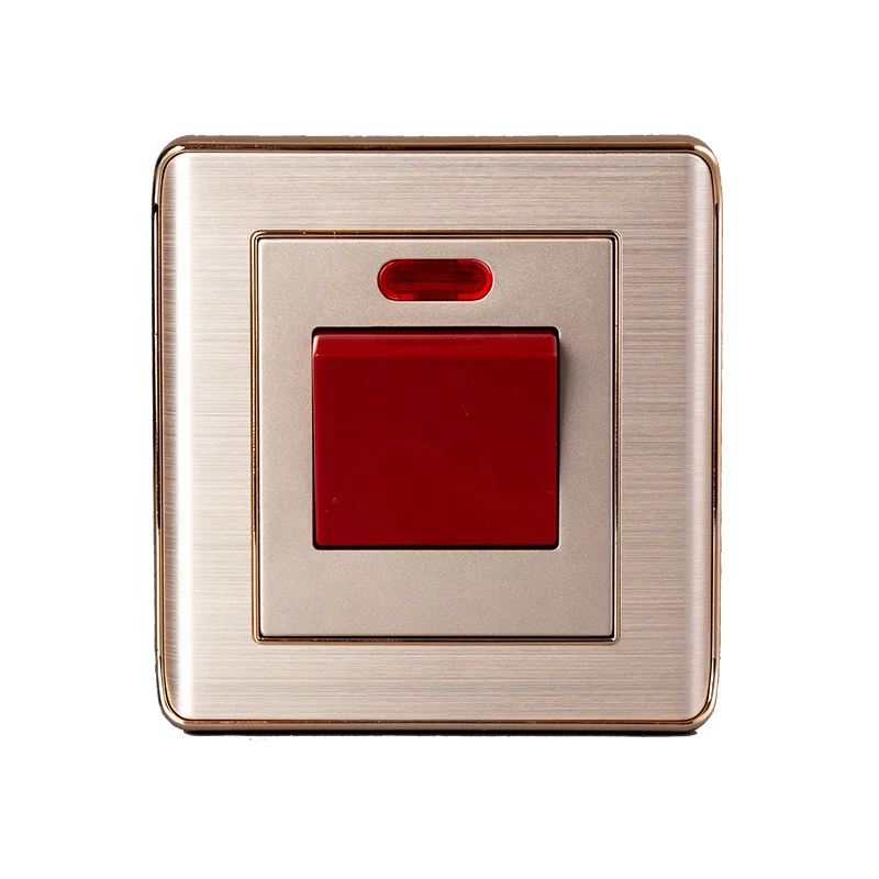 Light luxury brushed aluminum residential lighting power switch panel 45A function key square wall switch