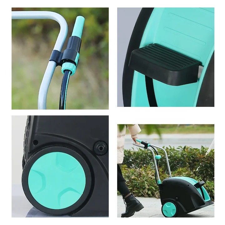 20M Enclosed Plastic Air Hose Reel Cart Garden Watering Tool Set with Connector Pipe Gun