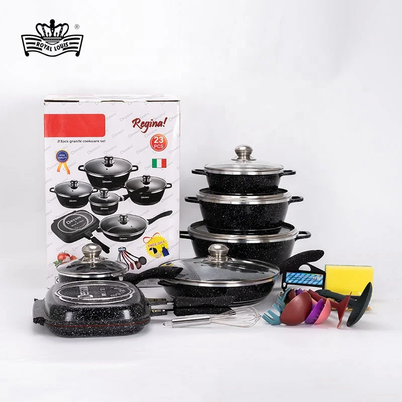 Hot sale 23pcs die cast aluminum non-stick cooking pots marble stone cookware set cooking pot set non-stick cookware granite