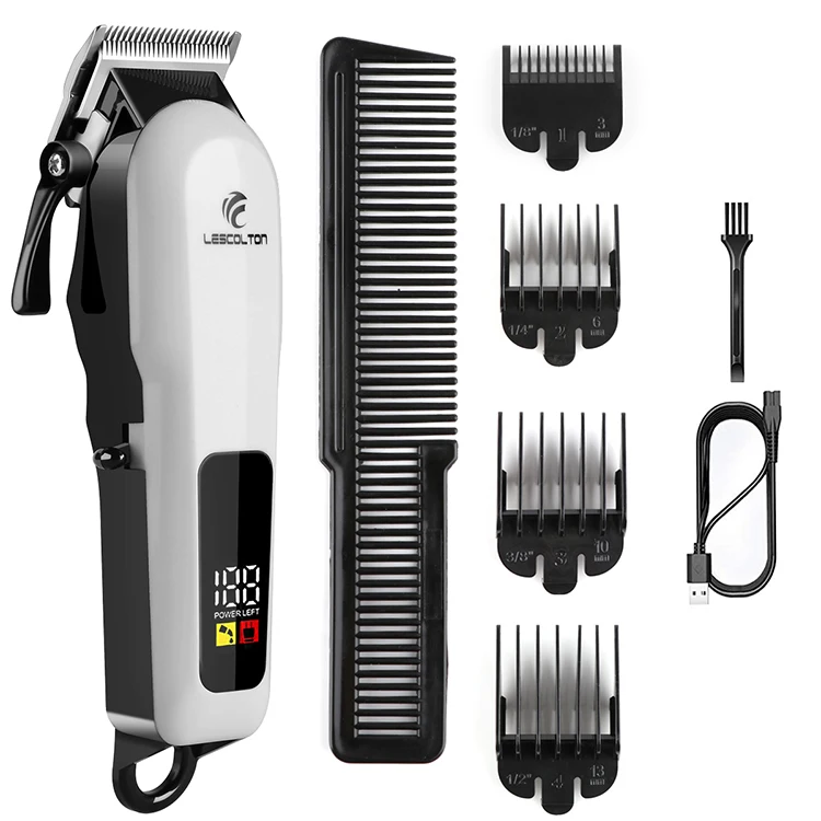 Factory OEM Electric Rechargeable Cordless LCD Hair Trimmer White Hair Cutting Machine Barber Professional Hair Clipper