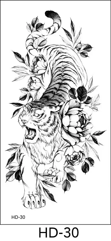 Petal 3D Black Flower Rose Temporary Tattoos For Women Waterproof Body Art Arm Sketch Tattoo Stickers For Girls Shoulder Arm