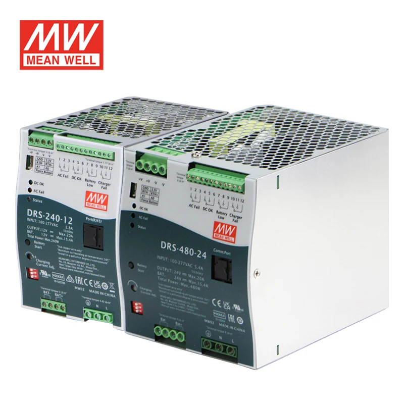 Mean Well Power Supply 24v 20a DRS 240w 480w 12v 24v 36v 48v All-In-One Function Din Rail Ups Power Supply