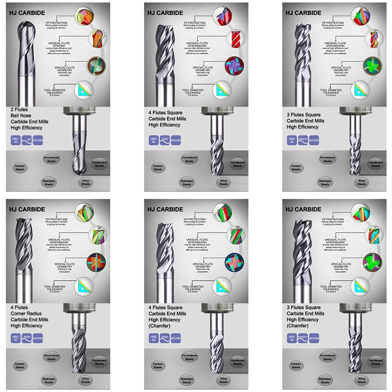 High efficiency cnc endmill bit 2/3/4 flutes end mill carbide milling cutter