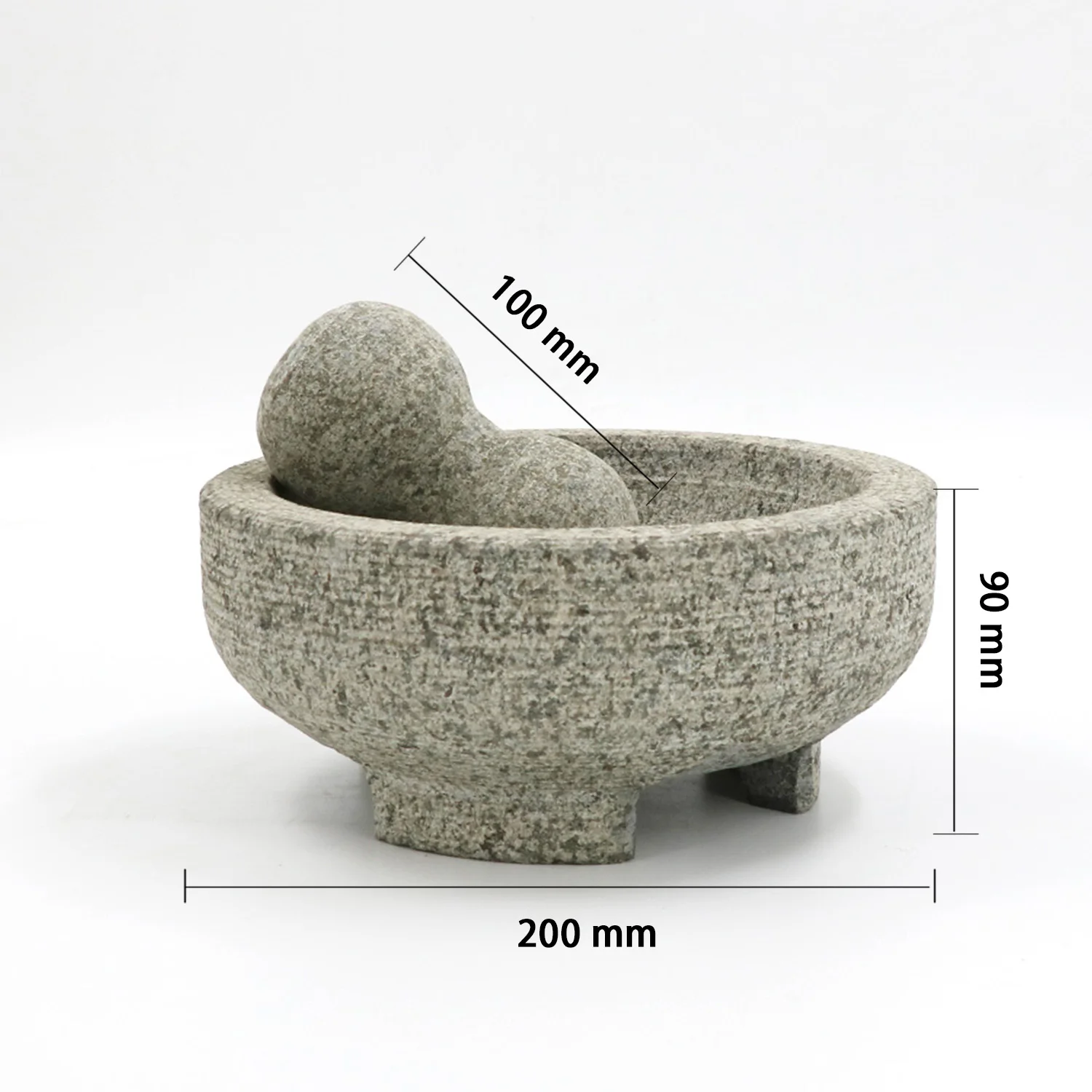 stone 8-inch large natural granite molcajete Rough grinding mortar and pestle 20*9 cm guacamole avocado