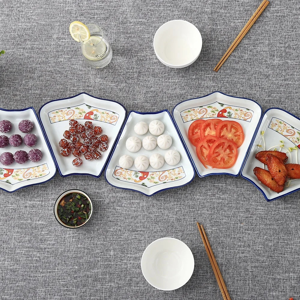 Shardon Creative Lacy Ceramic Plates for Restaurant Serving Food Dishes Set Porcelain Irregular Combination Plate Dinnerware