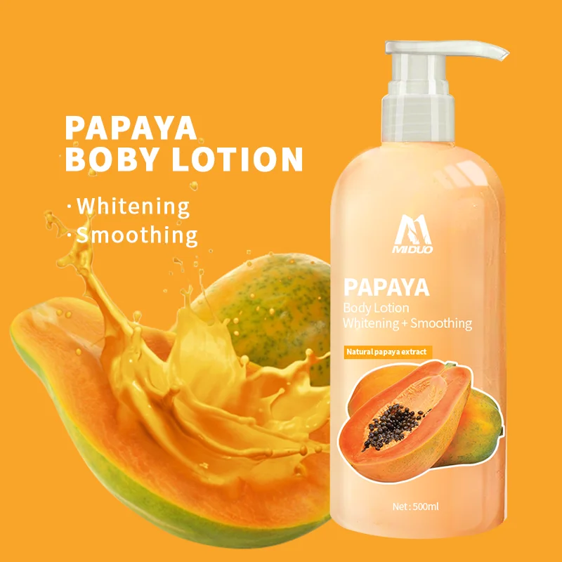 MIDUO Factory OEM 500ML Skin Whitening Natural Fragrance Vitamin C Smelling Washing Papaya Magnesium Body Lotion For Dry Skin