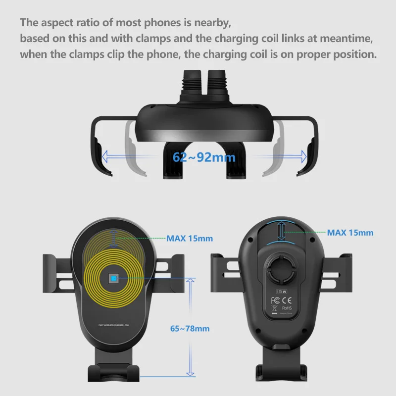 Amazon Top Seller 2022 New Arrival 15w Qi Fast Charging Gravity Mobile Phone Holder Car Wireless Charger