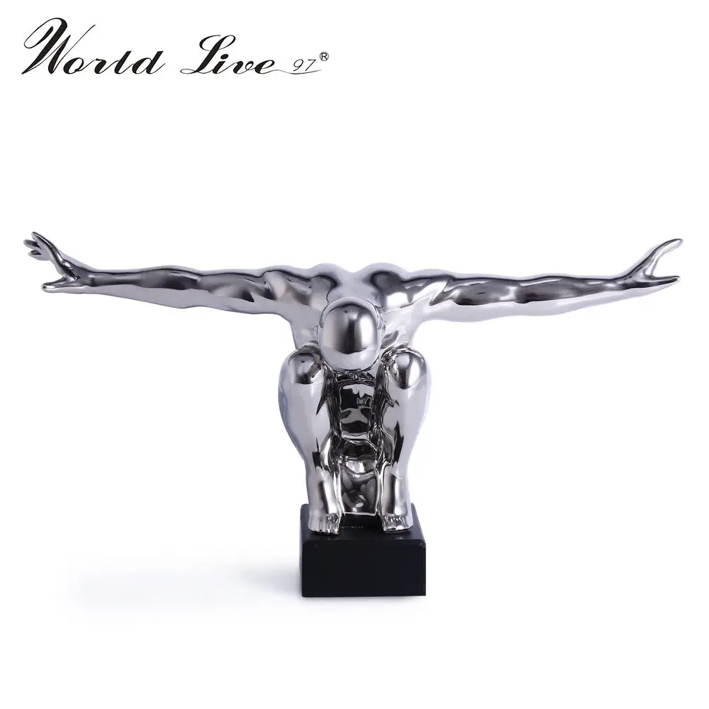 Contemporary Silver Art Gymnastics Figure Sculpture Decorative Statue for Hotel