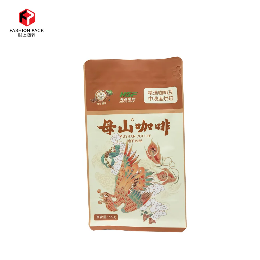  Точечная УФ-печать квадратная плоская Нижняя сумка с молнией пластиковая упаковка известный бренд кофейные зерна порошок продукт 700 г