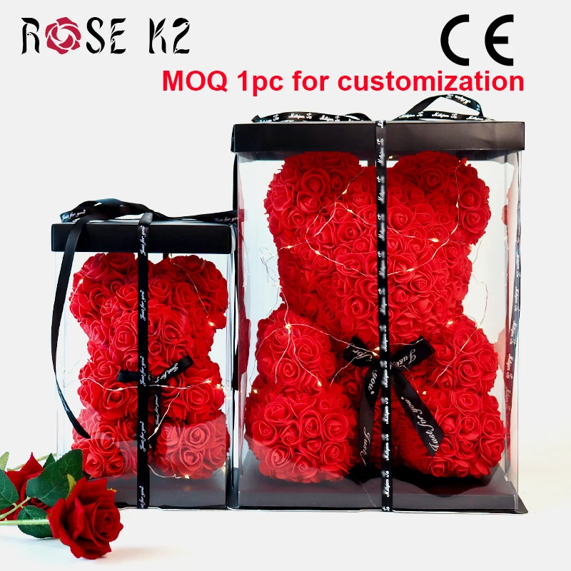 LED Rose Artificial 25/40Cm Pe Foam Bear Flower Rose Teddy Bear With Gift Box For Mothers Day Valentines Day Gift 2024 Rose Bear