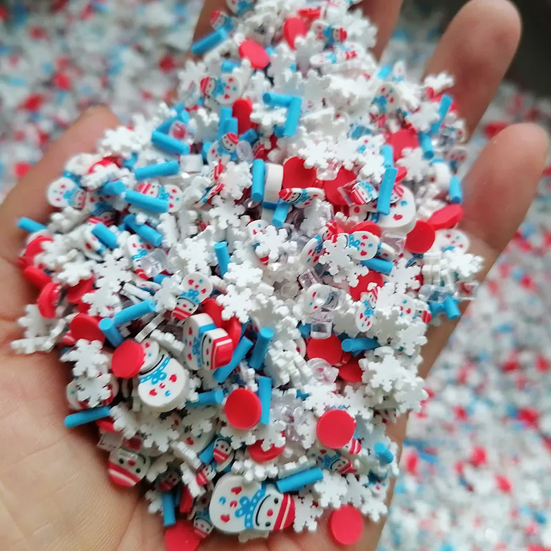 1000g DIY Craft Slime Filler Polymer Clay Slices Christmas Snowman White Snowflake Mix Polymer Sprinkles