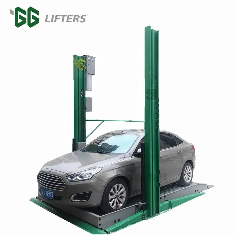 Vertical Two-Level 2-Post Car Stacking Lift - Heavy Duty Mechanical Parking System - 2 post Dual Car Stacker - GG Liftter
