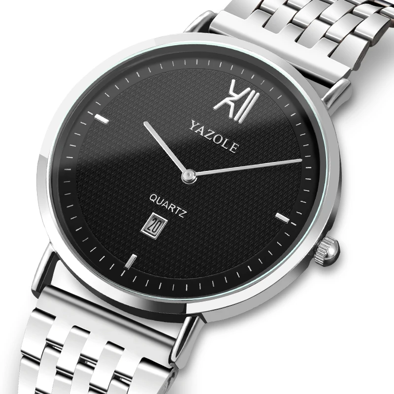 YAZOLE D 555-S Quality stainless steel quartz wrist watch with calendar waterproof custom date day mens wrist watches wholesale