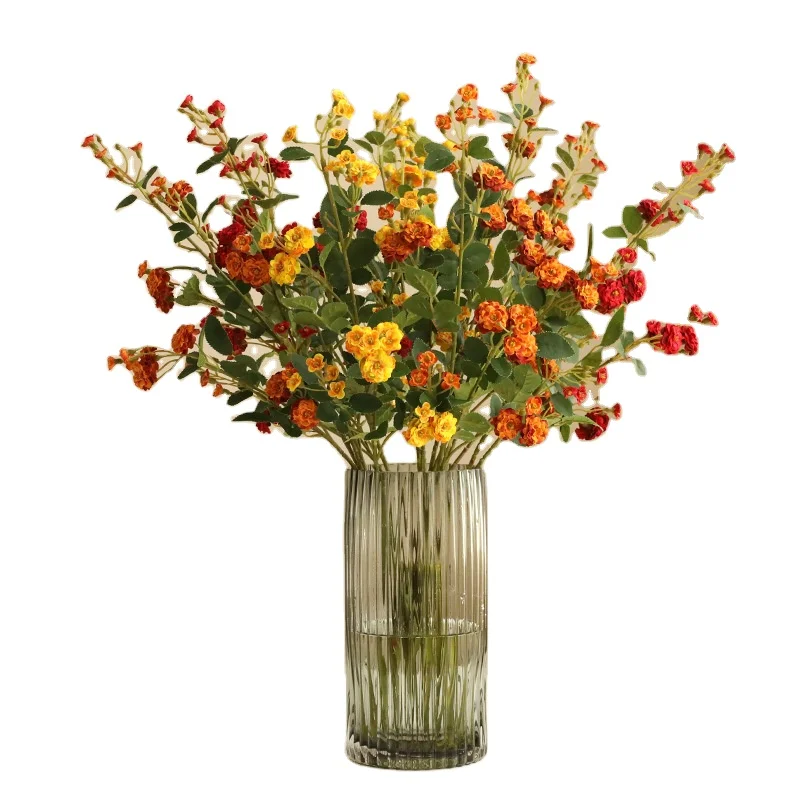 F808 Long branch small rose simulation flower decoration flower ornaments wedding flower art