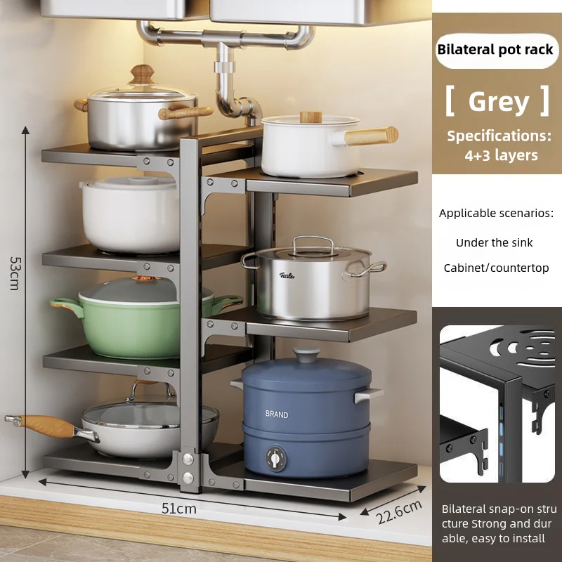 kitchen pots and pans hanger racks stainless steel adjustable pot pan lid rack under the sink storage rack for the kitchen
