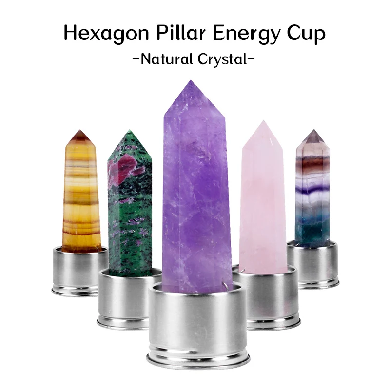 High quality amethyst stone polished single point 6 Angle column energy cup bottle column natural crystal column