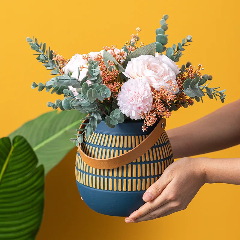 Nordic style Morandi ins ceramic portable flower pots succulent hanging pots hotel home modern flower pots