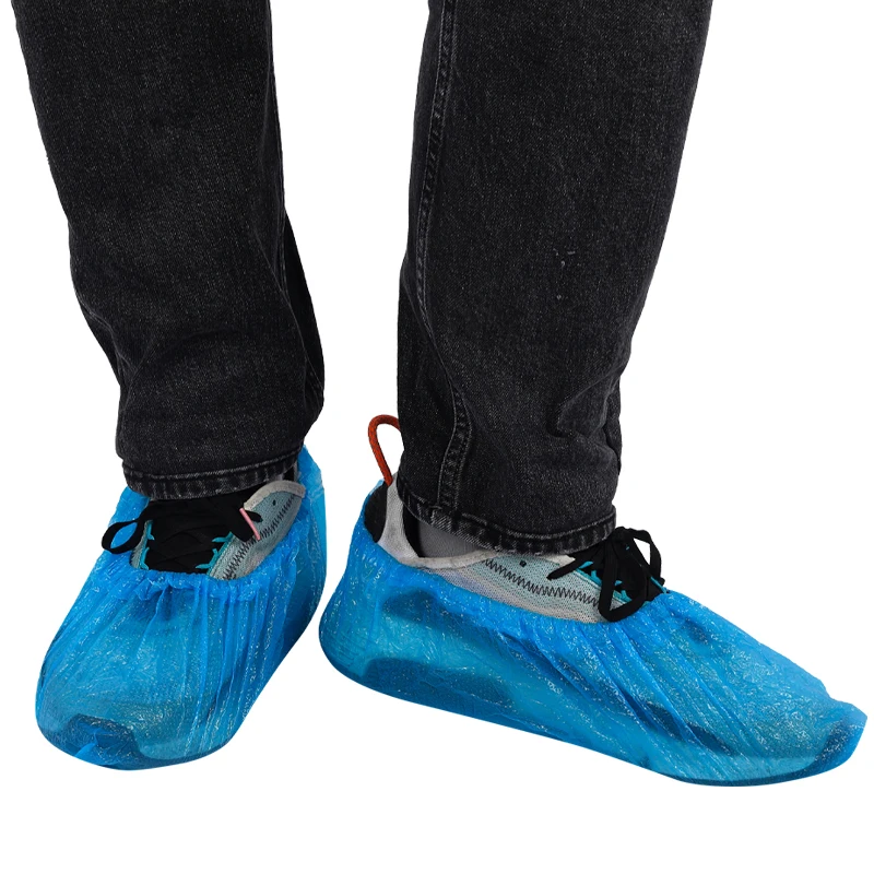 Waterproof PP+CPE Anti-slip Blue & White Disposable Food Processing Protection Shoe Cover