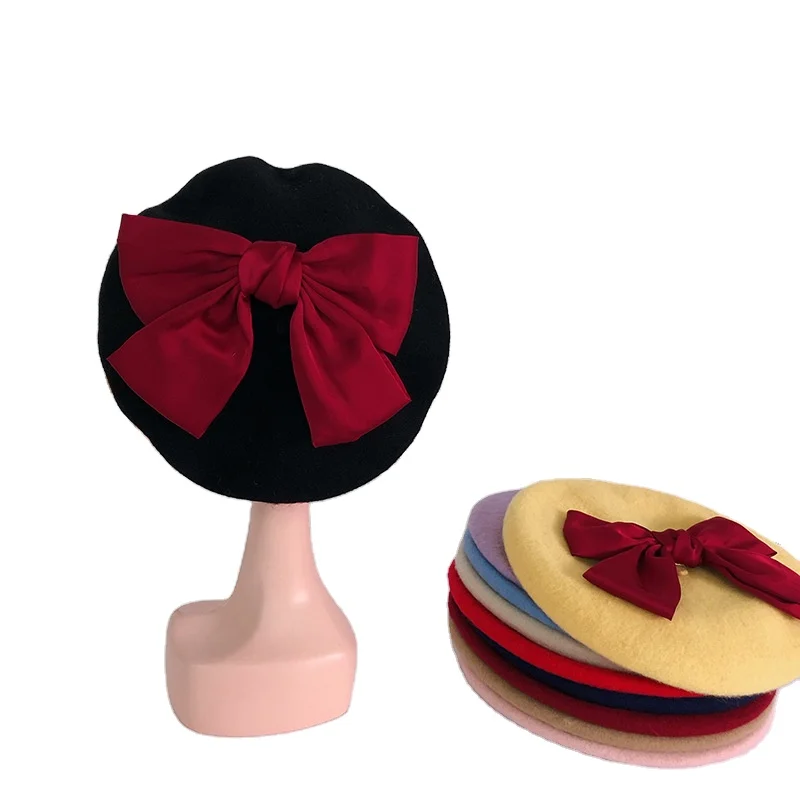 Прекрасный съемный шерстяной берет шляпа брошь Стильная Милая бутон художника шляпа с галстуком-бабочкой