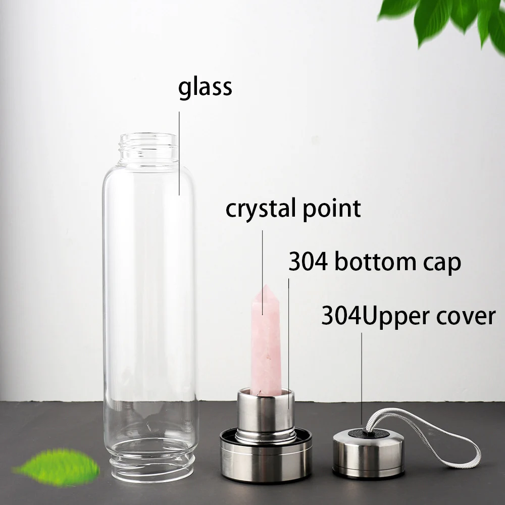 Natural Healing  Crystal water bottle Natural crystal points glass bottle 304 stainless steel Sports water cup Crystal crafts