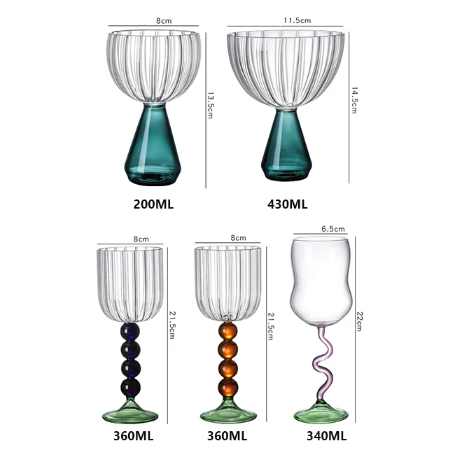 Manufacturers hand blown high borosilicate glass red wine glass drinking cup vertical stripe cup