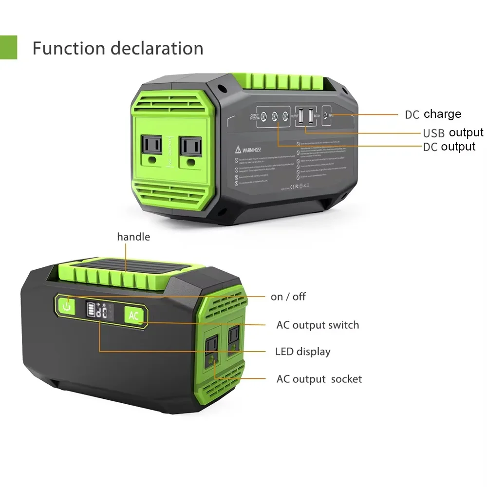 200W 115Wh Lithium Portable Power Station Solar Generator for RV Travel Camping Backup Emergency Power System
