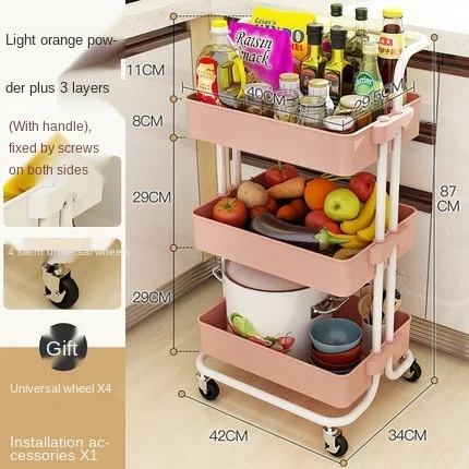 High Quality Multi Layer Demountable Plastic Heavy Duty Kitchen Trolley With Wheels Rotating Storage Shelf Rack