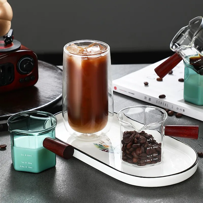 Extract espresso small milk cup Pyrex glass wood handle graduated mini milk pot sauce pour milk pot