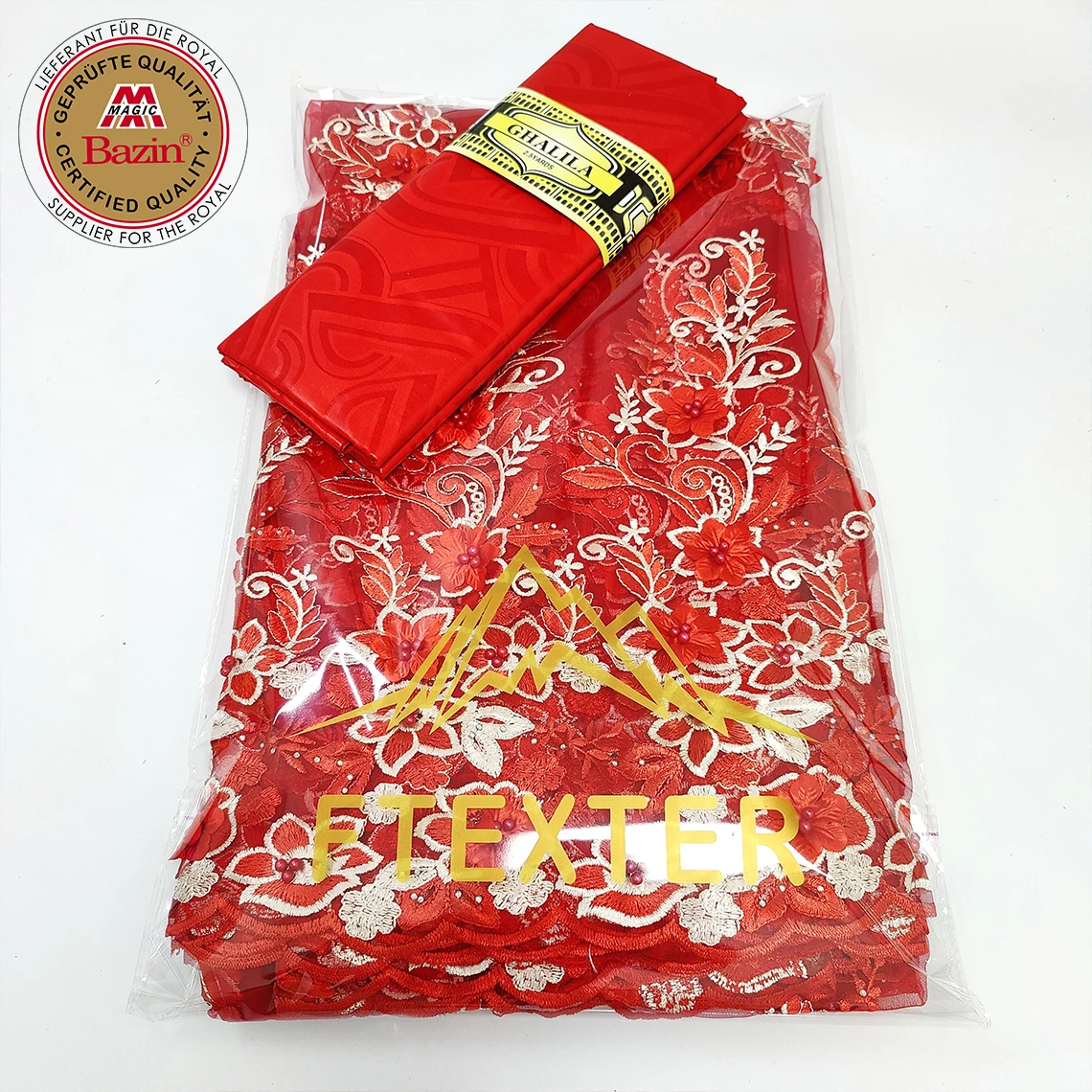 2021 Top Quality Ankara Bazin Riche Fabric And Embroidery Net Lace With Beads Elegant Nigerian Wedding Evening Gowns Net Laces