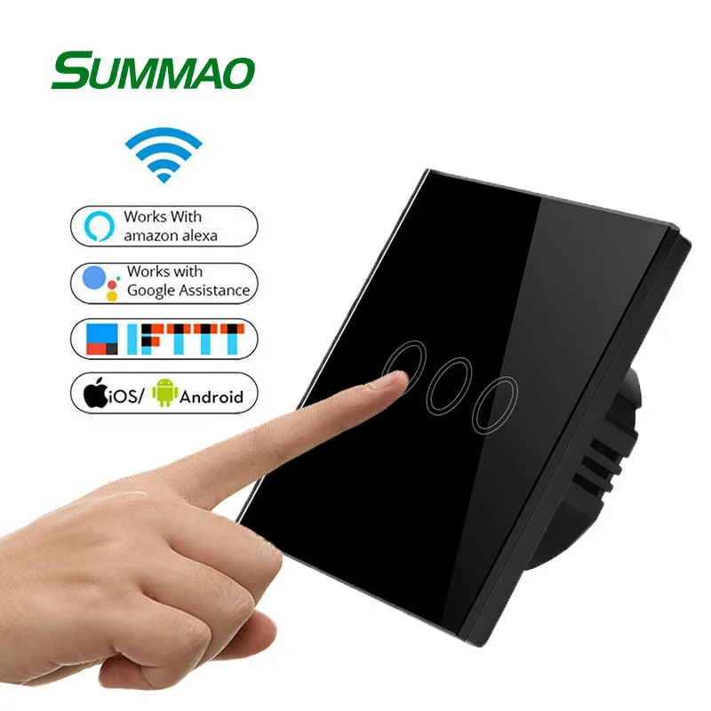 Smart WIFI Switch 10A Tempered Glass Panel Wall Switch WIFI Glass Touch