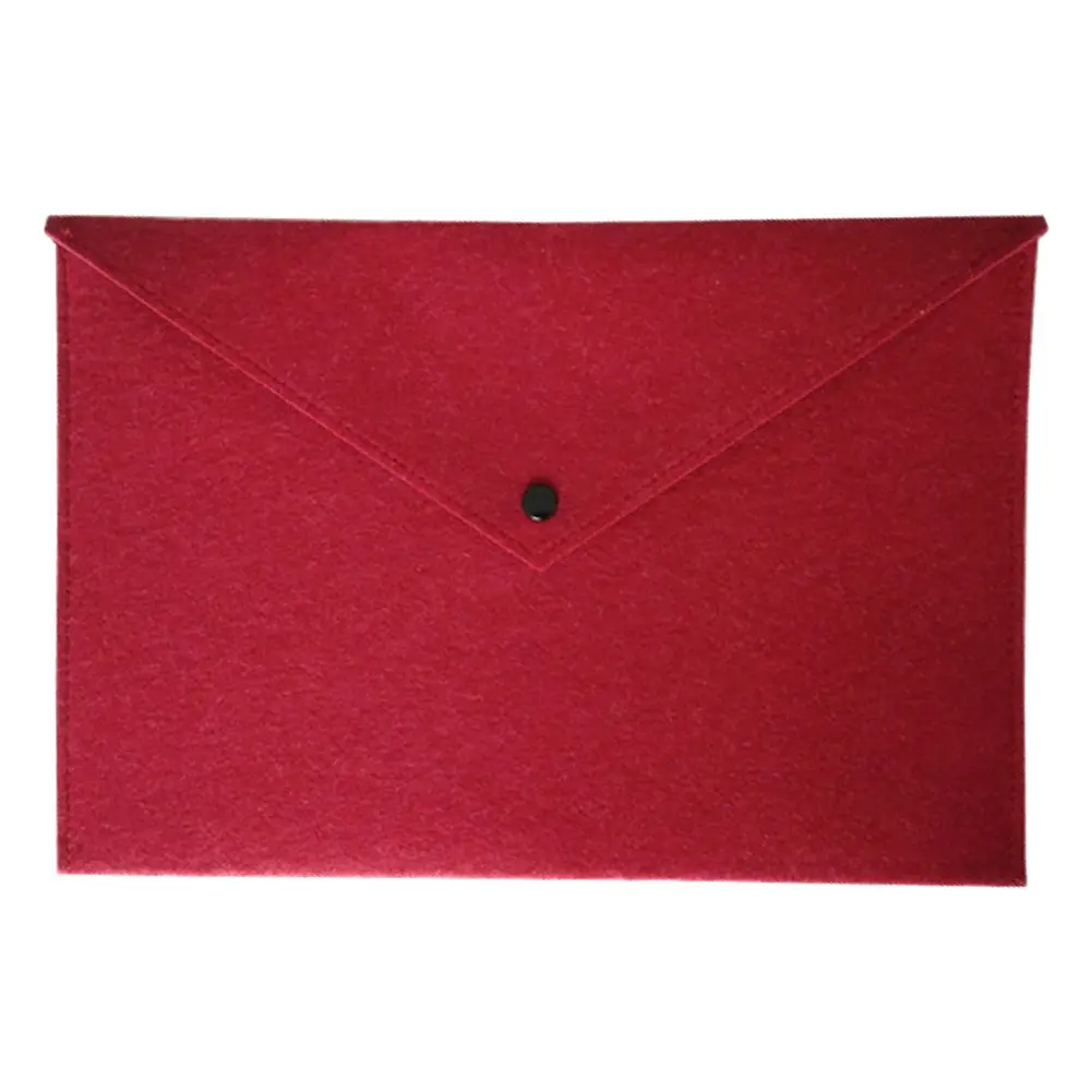 2024 Custom Light Grey Thick Felt Envelope File Pocket with Button Printed and Embossed Logo