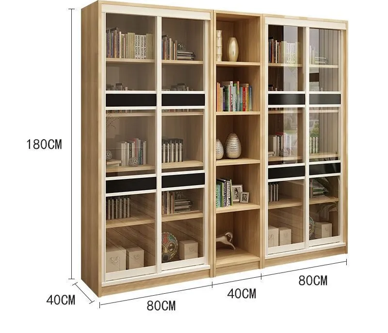 Simple Modern Combination Bookshelf Aluminum Alloy Glass Sliding Door Dining Living Room Hotel File Cabinet Storage Bookshelf
