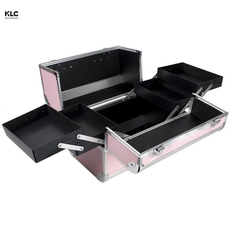 Professional Makeup Artist Organizer Heavy Duty Travel Case With Four Extendable Easy Clean Trays and Key