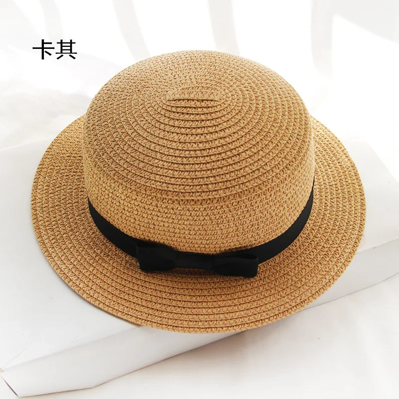 
Wide Brim with bowknot paper boater flat top collapsible straw female visor beach hat Floppy travel straw hat 
