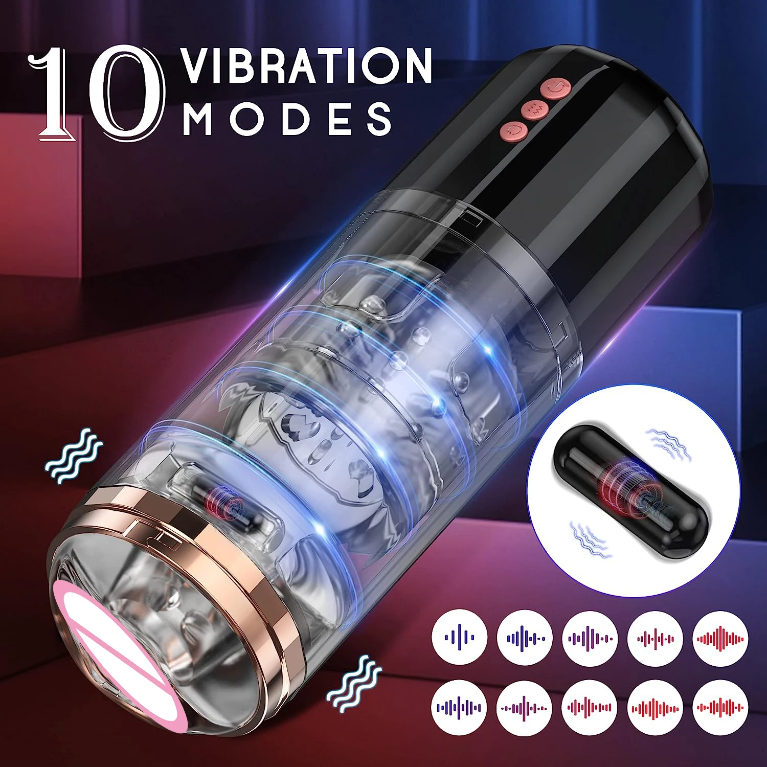 Original Silicone Realistic 3D Texture Vaginal Mouth Electric Male Masturbator with 10 Powerful Thrusting Modes Sex Toys for Men