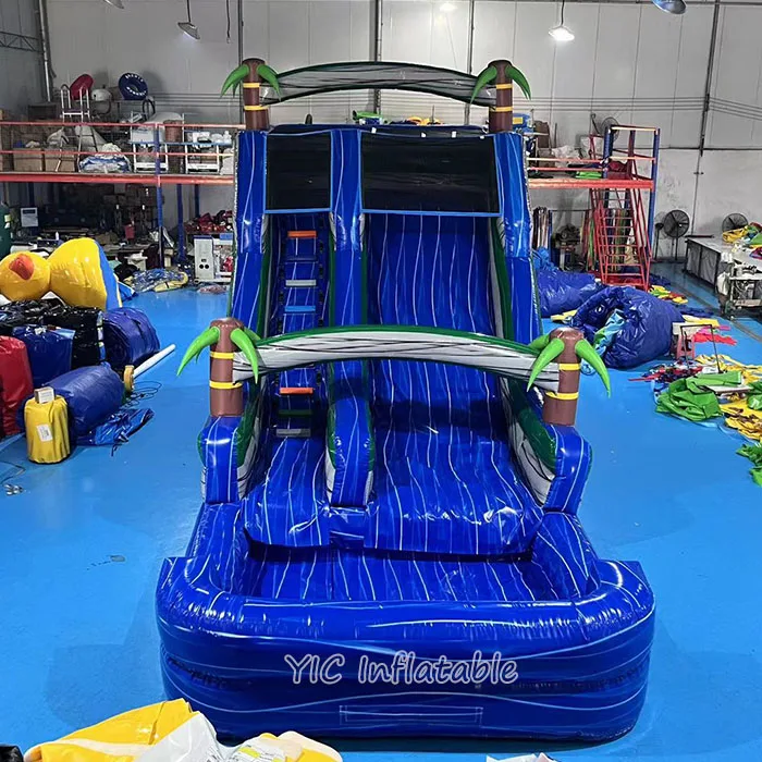 Factory Direct Tropical Inflatable Waterslide with Palm Tree Design - Air-Powered Bounce House & Water Slide Combo for Kids