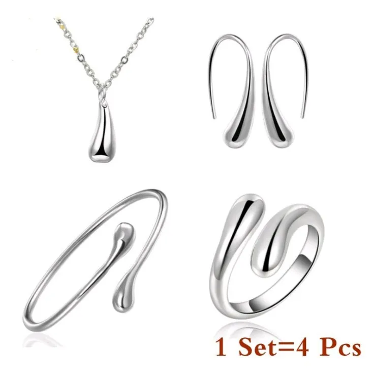 VKME New Fashion 4pcs/set Silver Drop Women Jewelry Set Necklace Earrings Twisted Rings And Bangle Gold Plated Jewelry Sets