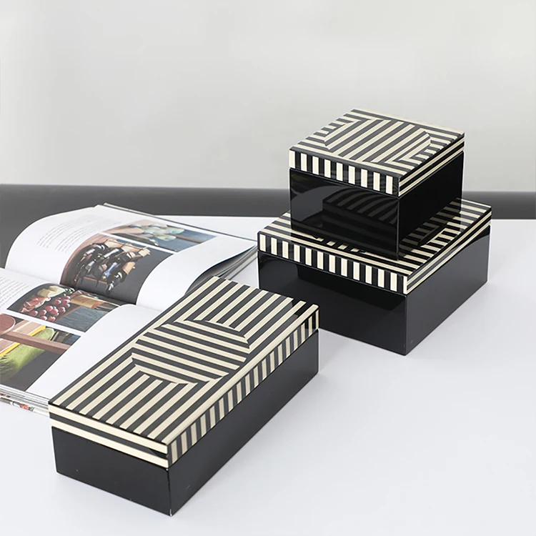 hot-sell wholesale modern wedding interior rectangular black white luxury nordic mdf piano lacquer jewelry box for home