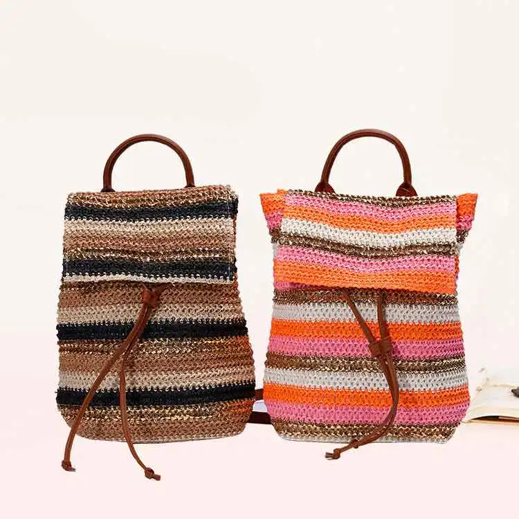 Portable Knitting Woman Crochet Bag Backpack Hand Knitted Crochet Bag With Two Shoulder Straps