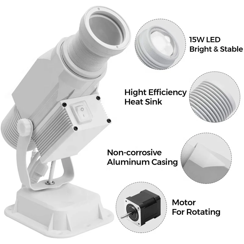 15W Waterproof with Wireless Remote Manual Zoom Function LED LOGO Gobo Projector for Outdoor Use