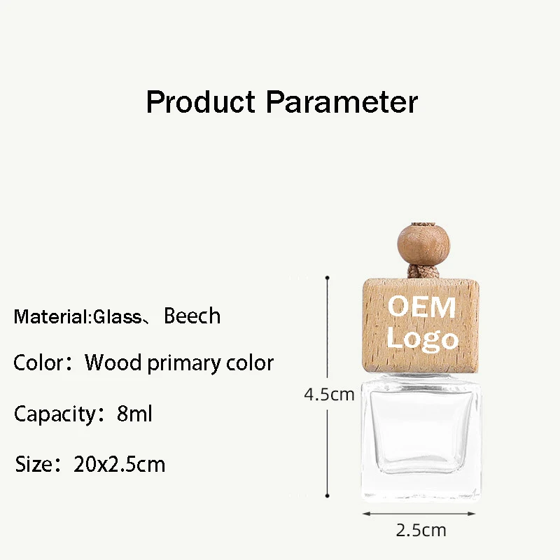 Custom wholesale Car Pendants Liquid Hanging Car Perfume wood Glass Bottle 8ml   Auto Fragrance Diffuser Car Air Freshener