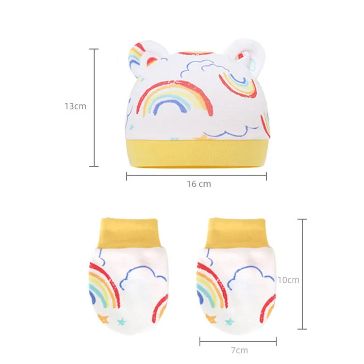 New Born Baby Hat and Baby Mittens Set Newborn Infant 100% Cotton Caps Newborn Mittens